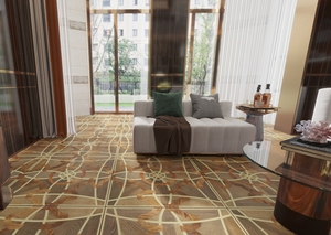 Suelo de ingeniería de teca elegante <span class=keywords><strong>industrial</strong></span> <span class=keywords><strong>Parquet</strong></span> de madera y metal inoxidable o latón con incrustaciones personalizadas para villas de lujo - Product Image 4