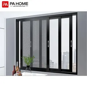 PA Fenêtre à guillotine coulissante en verre à double vitrage en aluminium noir intelligent de style américain personnalisé