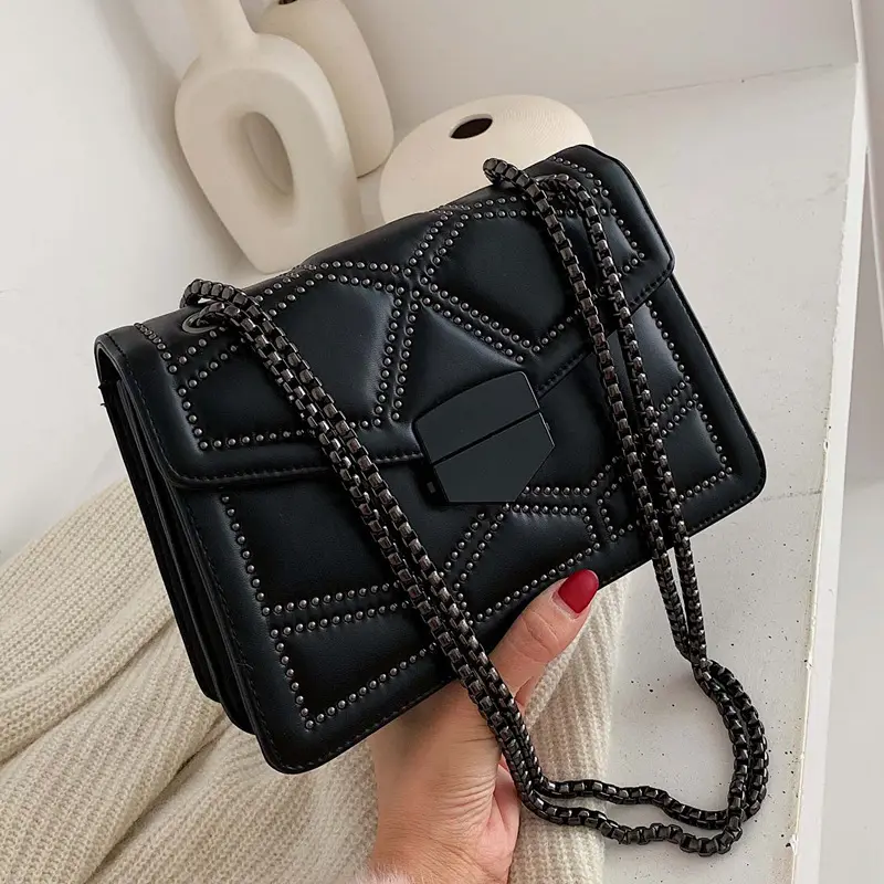 Chain Crossbody Shoulder Strap Small Flap Handbags PU Leather Ladies Hand Bags Rivet Fashion Woman Bags