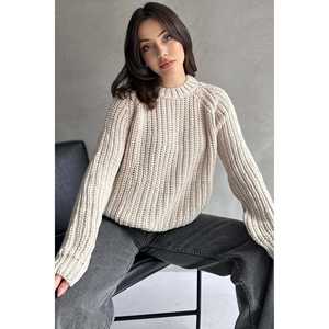 เสื้อสเวตเตอร์คอวี แขนยาว ผ้าริบถัก สำหรับผู้หญิง รุ่น Luxe หนา 14 กรัม ป้องกันขนร่วง สไตล์ Normcore มินิมอล สีขาว สำหรับฤดูใบไม้ร่วง - Product Image 4