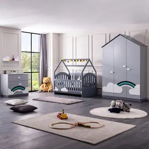 NOVA 2110JMAD026 Australia Hot Sell Kids Bedroom Furniture Set Grey Wooden Kid's Baby Bed New Born Baby Bed For Bebe Sleep Room