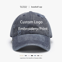 Gorra de béisbol unisex de 6 paneles de algodón 100% lavado y envejecido con bordado 3D, cierre de hebilla metálica, color sólido y ajuste regulable.