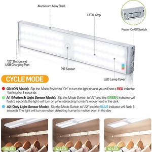 Lámpara Nocturna LED con Sensor de Movimiento Magnético Recargable por USB de 60 LED, Luz para Armario, Guardarropa, Luces LED Debajo del Gabinete - Product Image 2