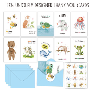 Nouvelle Arrivée Lot de 10 Cartes de Remerciement Drôles avec Courtes Phrases, Animaux de Dessin Animé, Enveloppe Cadeau, Fêtes, Aquarelle - Product Image 5