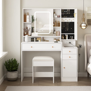 <span class=keywords><strong>Coiffeuse</strong></span> moderne en MDF avec <span class=keywords><strong>miroir</strong></span> <span class=keywords><strong>LED</strong></span> et tiroirs de maquillage écologiques pour chambre à coucher, salon ou appartement - Product Image 2