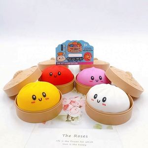 Wholesale Bun-shaped Promotional Toy Cute Dumpling Buns Baozi Squishy Stress Ball Smile Face Steamed Bun <b>Fidget</b> Toy with Steamer - Product Image 1