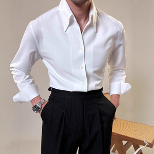Camicia da Ufficio <span class=keywords><strong>Elegante</strong></span> Stile Britannico Bianco Puro da Uomo Primavera 2026 a Maniche Lunghe in Twill di Alta Qualità con Colletto Rovesciato per Business Casual - Product Image 2