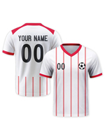 Maillot de football rétro unisexe personnalisé 100% polyester, séchage rapide, rouge et blanc, rayures classiques, service OEM automatisé