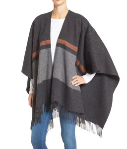 Poncho in Lana 100%, Mantella Aperta, Sciarpa Invernale <span class=keywords><strong>di</strong></span> Qualità per Uomo e Donna, Stile a Righe - Product Image 3