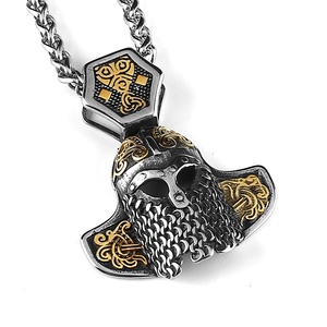 Collier pendentif masque Viking Odin en acier inoxydable 316L imperméable, vente en gros - Product Image 1