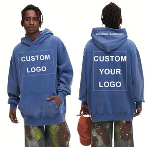 Sweat-shirts d'hiver personnalisés avec logo, effet délavé, grande taille, avec poche kangourou, pour hommes - Product Image 1