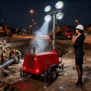 Haute qualité grand et épais mât 7M hauteur tour lumineuse 6KW Gener Portable remorque levage à la main tour d'éclairage Mobile - Product Image 2