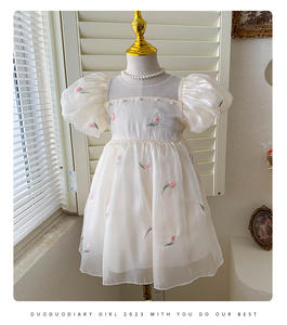 Estate per bambini graziosi abiti da ballo ricamati floreali a manica corta abiti da festa per bambini con fiocco abiti da bambina - Product Image 6