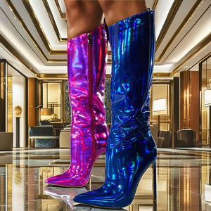 Fashion Pointed Toe <b>Fringe</b> Sequined PU Mid Calf Boots for Women Zip Metallic Glitter Sexy Elegant <b>Dress</b> Winter Autumn - Product Image 2