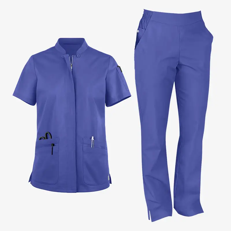 Bestex Custom Zipper Scrubs Sets Short Shirt Medical Nurse Tunic Scrubs Top Fashion Scrubs Uniforms Sets with Zipper
