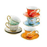 Tasse à café en céramique de luxe en gros avec anse et soucoupe, élégant ensemble de tasses à thé en porcelaine pour le thé de l'après-midi, tasses et soucoupes en vrac