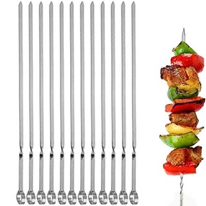 Baguettes à brochettes en acier inoxydable poli de 17 pouces, réutilisables et portables, pour barbecue au charbon de bois, accessoires de grillade - Product Image 1