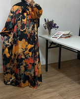 Abaya élégante et modeste de style Dubaï en satin avec boutons et col à nouer, respirante, longueur cheville, pour Ramadan/Eid