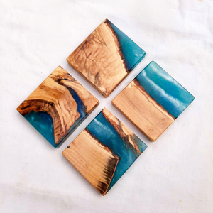 Juego de Posavasos Cuadrados Modernos Hechos a Mano de Resina y Madera, Posavasos de Madera Natural con Diseño Artístico de Resina Epoxi, 350 mm de Diámetro, 5 mm de Grosor - Product Image 1