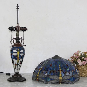 LongHuiJing 16Inch Yellow Dragonfly Stained Glass Lampshade Desk Light Tiffany Style <b>Table</b> <b>Lamp</b> With Lighted <b>Base</b> - Product Image 6