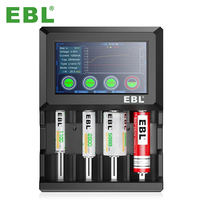 EBL Touching LCD Display Battery Charger Discharger For Rechargeable Batteries 1.2V Ni-MH Ni-Cd AA AAA C D Li-ion 18650 16340