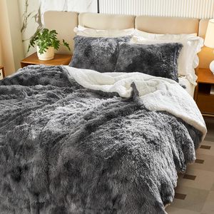 Sang trọng Fluffy <span class=keywords><strong>Comforter</strong></span> thiết lập kích thước đầy đủ hỗn hợp màu đen và trắng flannel Sherpa giường <span class=keywords><strong>Comforter</strong></span> Bộ - Product Image 5
