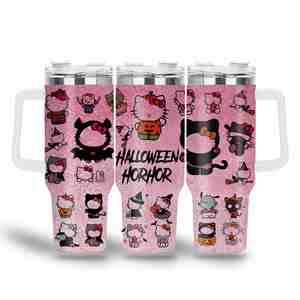 بسعر رخيص من المصنع مخصص Kt فيلم كرتون قط من الفولاذ المقاوم للصدأ 40 أونصة مج سيارة مع مقبض - Product Image 3