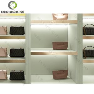 High-quality Bag Shop Cabinet Woman Handbag Display Racks <b>Wooden</b> Wall <b>Shoes</b> Display Shelf with Metal Bag Shop Display Racks - Product Image 3