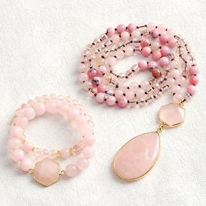 Primavera moda bohemio estilo Retro hexágono piedra Natural cristal collar largo 2 uds pila pulsera conjunto de joyería - Product Image 4