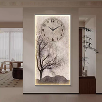Lampe murale moderne de luxe avec horloge et tableau paysager d'arbre, en porcelaine et cristal, pour salon