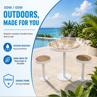 Table de bar extérieure personnalisable, plateau en bois HPL imperméable, base en acier galvanisé, table ronde de jardin, patio, café, bistrot, mobilier