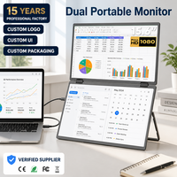 Moniteur portable double écran pliable triple, 15,6 pouces, 2,5K, boîtier en alliage d'aluminium de luxe, avec logo de marque personnalisé, pour ordinateur portable