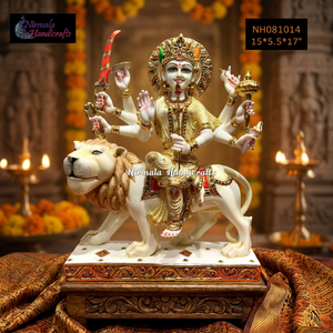 Statue de la déesse Durga en marbre sculpté avec un lion |   Idole de Durga en résine peinte à la main, artisanale, pour la décoration de la maison et du temple, idéale pour Diwali - Product Image 2
