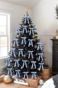 Penjualan Langsung Pabrik 24pcs Pita Beludru Biru Muda Hiasan Pohon Natal Klasik Tradisional Dekorasi Karangan Bunga Garland - Product Image 5