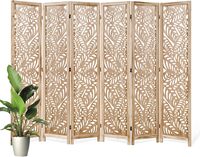 Paravent décoratif en bois sculpté - Panneau de séparation pliable, naturel