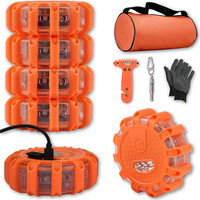 Kit d'urgence automobile rechargeable par USB, 12 pièces, avec fusées lumineuses de sécurité routière, LED USB magnétiques, gants et sifflet