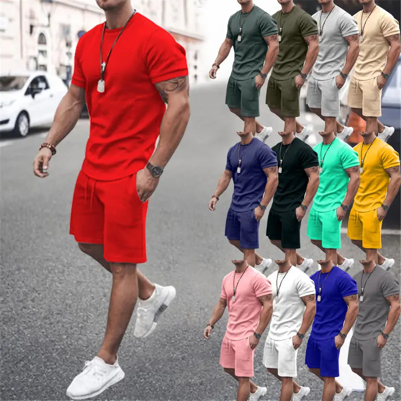 Wholesale plus size mens 2 piece clothing short sets 2 Piece Set Outfits Tracksuit Street wear Blank sport suit