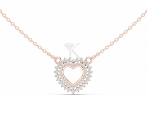 Collar con colgante de corazón abierto con diamantes festoneados, oro macizo de 14K, estilo vintage, diamantes cultivados en laboratorio, joyería fina romántica, regalo para ella - Product Image 5