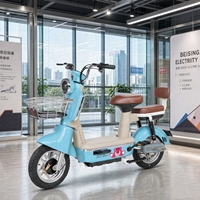 Vélo électrique portable et durable de 500 W, 14 pouces, avec panier avant en fil métallique et freins à double tambour, idéal pour les trajets urbains et les courses.
