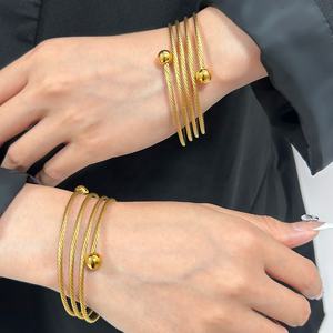 Gelang kabel logam berlapis emas wanita Fashion 2024 baru tahan air Oem kapasitas kustom menerima pabrik - Product Image 1