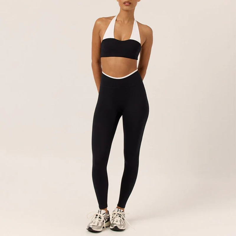 New Color Contrast Hanging Neck Underwear Yoga Set With Chest Mat Fitness Pants Pilates Two Piece Set for Women
