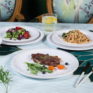 Platos Base Para <span class=keywords><strong>Restaurante</strong></span> Placa de cargador de plástico con cuentas, placa en relieve de melamina blanca de 9 "11" con borde de cuentas - Product Image 6