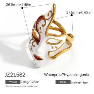 SUMMLY Phantom <span class=keywords><strong>Opera</strong></span> - Juego de Joyería Personalizado con Máscara de Media Cara, Aretes de Acero Inoxidable Chapados en Oro de 18k y Anillo Abierto Ajustable - Product Image 3