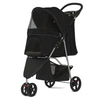 Vente flash Am-azon : poussette pliable à 3 roues en tissu noir portable pour chats et chiens avec porte-gobelet