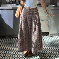 Jupe longue évasée taille haute à carreaux pour femme, style preppy, coupe ample, décontractée et respirante, collection Printemps-Été 2026