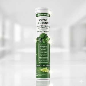 Comprimés effervescents naturels de marque privée Greens, formule quotidienne essentielle pour la nutrition et la détoxification, paquet de 20 comprimés - Product Image 1