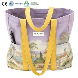 Bolsa de Mano Grande de Lona de Algodón con Estampado Vintage, Bolsillos Laterales Dobles, Correa Reforzada y Gran Capacidad para Materiales de Arte - Product Image 1