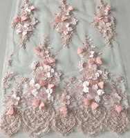 Dernière mode, tissu en tulle 100% polyester lourd, écologique, avec applique en dentelle à fleurs 3D perlée et brodée, pour mariage