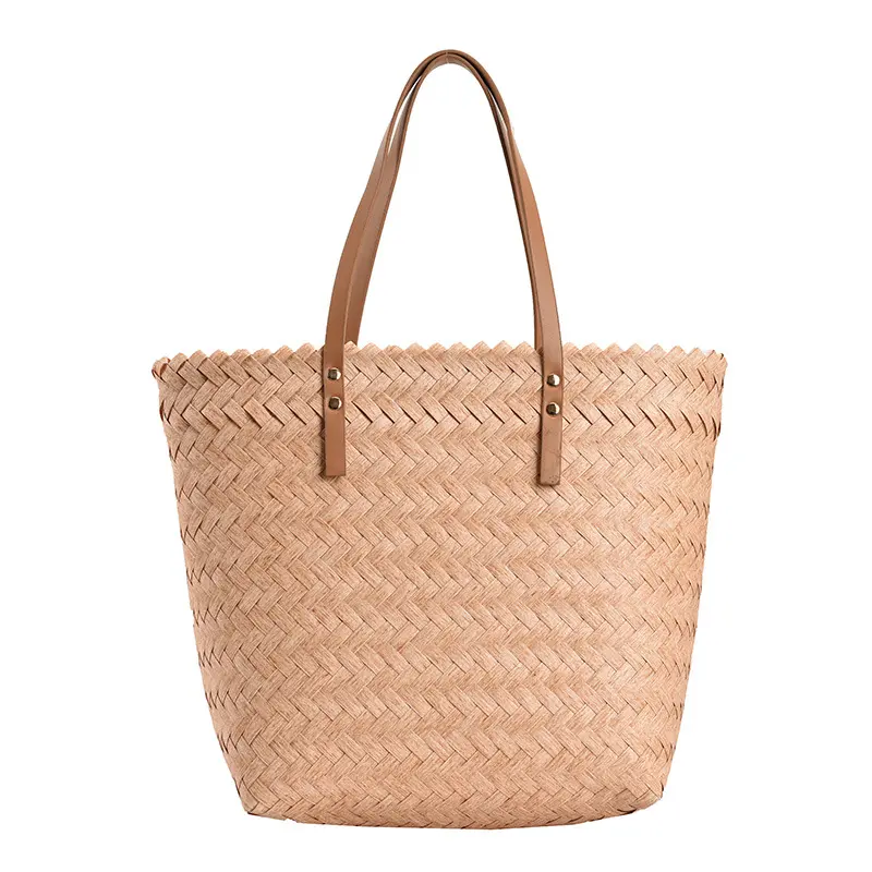 Bolsa de ombro retrô feminina de 2022, grande, mensageiro, praia, férias, simples, casual, verão, palha, artesanal, balde