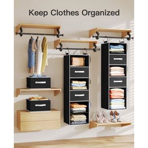 Non-Woven 6-Shelf Hanging Closet Organizer with 3 Drawers, 2 Separable 3-Tier Units for Wardrobe & Dorm <b>Storage</b> Closet Organizer - Product Image 3
